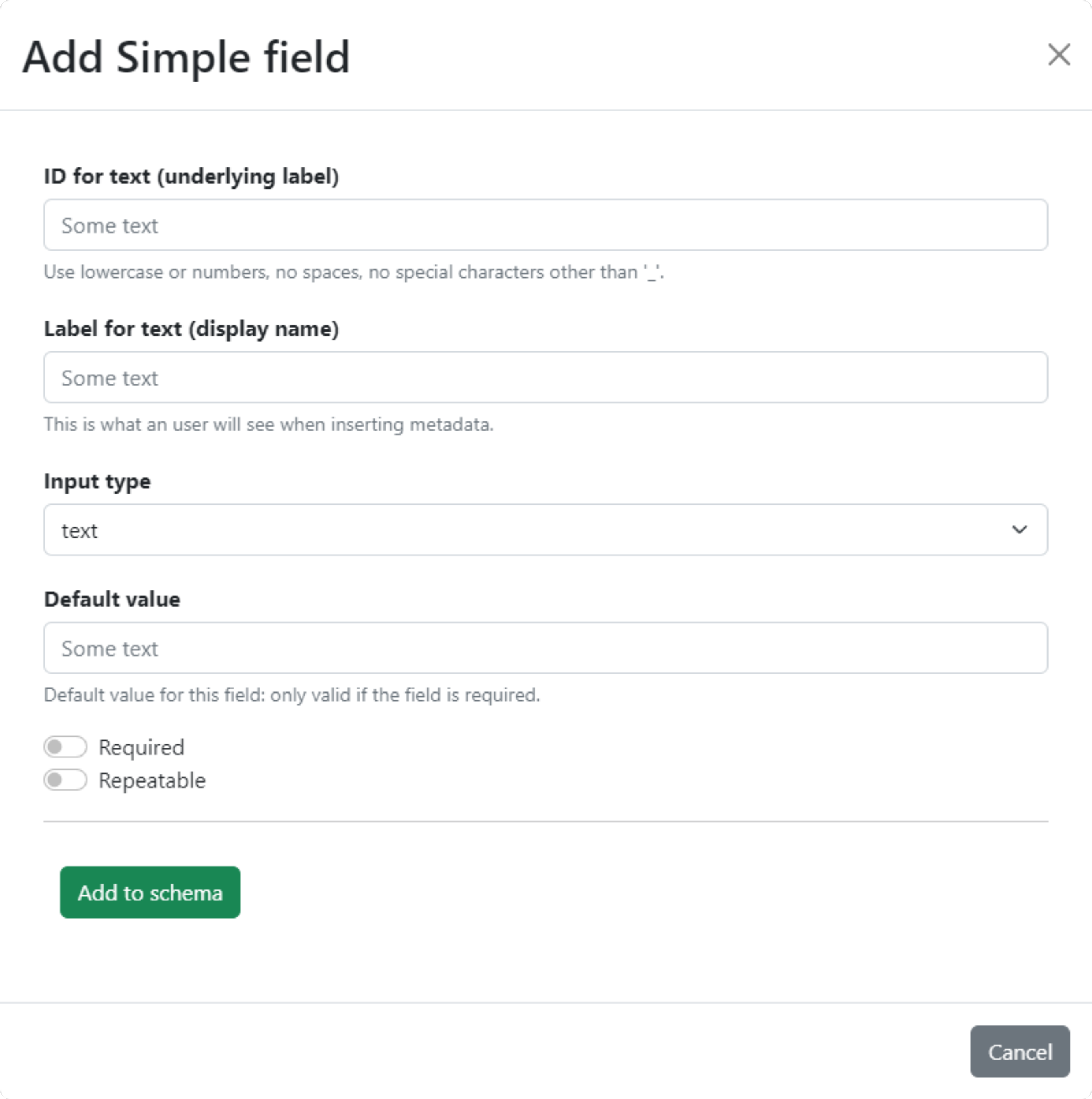 Form to create a simple field.