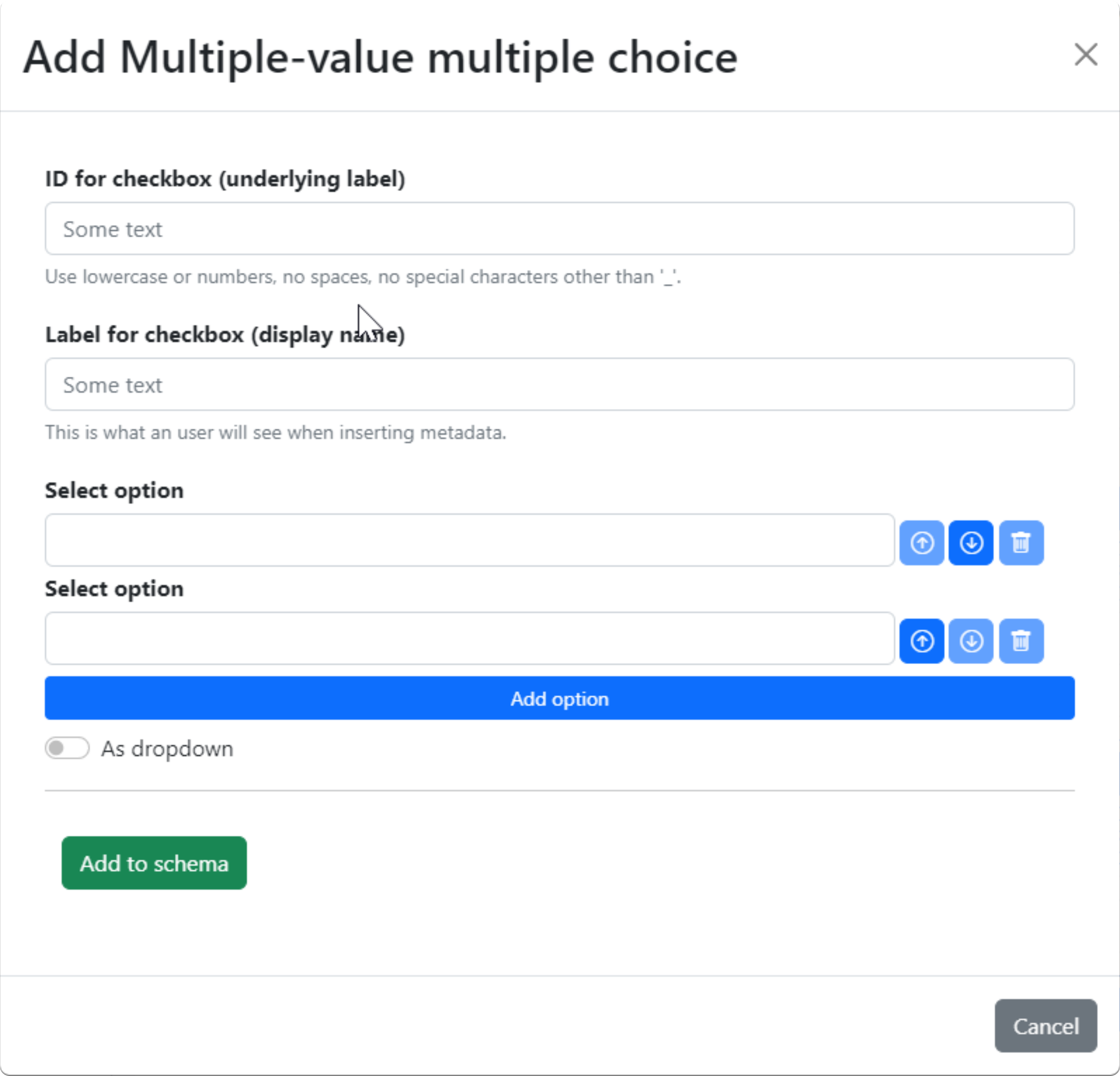 Form to create a multiple-value multiple-choice field.