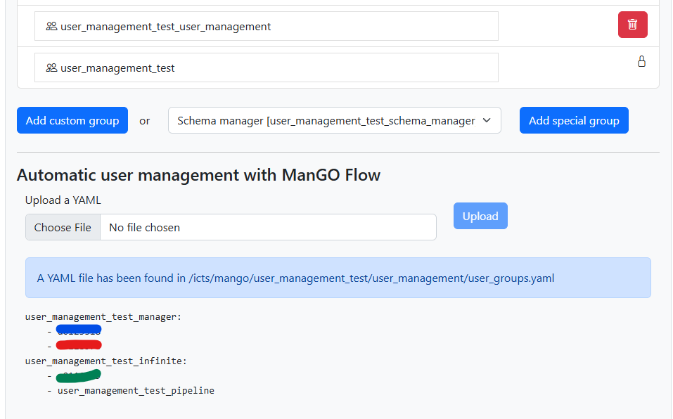 View of the uploaded YAML file in the ManGO portal.