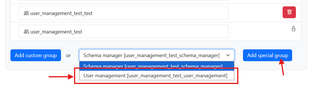 Choose the user_management group.