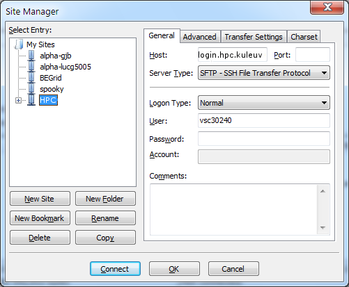 FileZilla's site manager